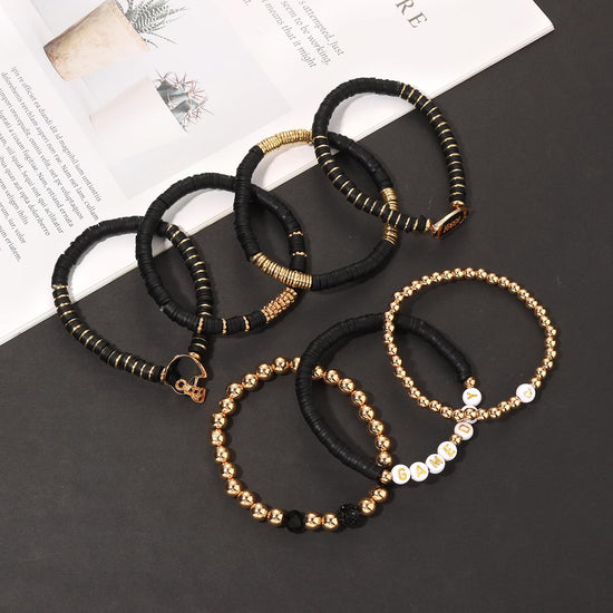 Bracelet — Heishi clay beaded stretch with sports charms for game day