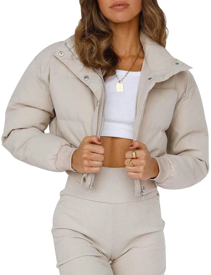 Cropped puffer coat — Women's padded winter outerwear by Gihuo