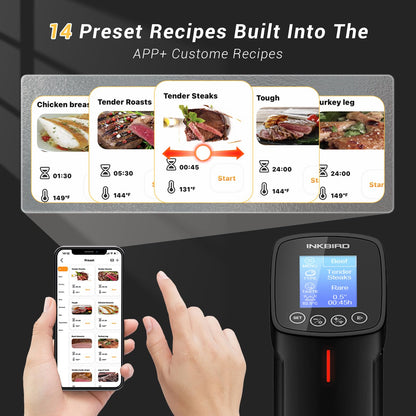INKBIRD WIFI sous vide machine — 1000 watts with 14 free preset recipes and timer