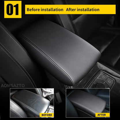 AOMSAZTO black leather armrest covers for Grand Cherokee 2011-2021 Jeep console cushion