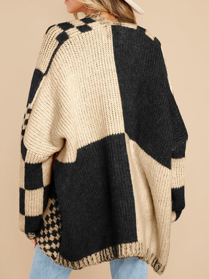 Saodimallsu womens checkered sweater - oversized knit open front cardigan