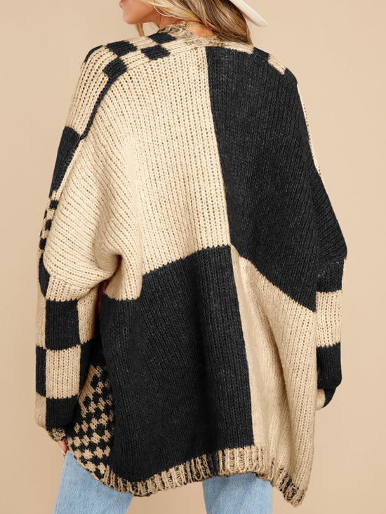 Saodimallsu womens checkered sweater - oversized knit open front cardigan
