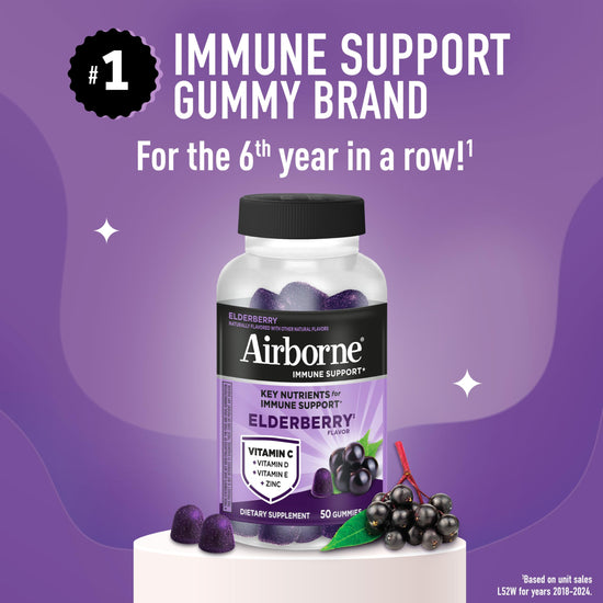 Nutritional supplement — Airborne elderberry with zinc and vitamin C gummies for adults