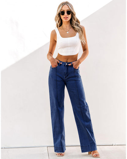 Luvamia wide leg jeans - trendy high waist straight leg baggy denim pants