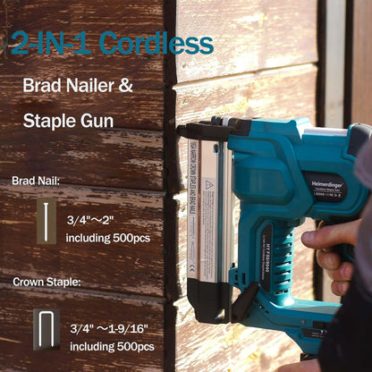 2-in-1 Brad Nailer & Stapler for Makita 18V Battery, 18GA Cordless Nail Gun