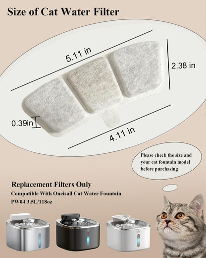Cat Fountain Filter Replacement Compatible with Oneisall PW04 3.5L Wireless Cat Water Fountain,Removes Impurities, Easy Install, 12 Count