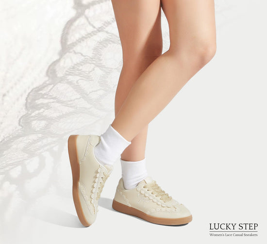 Sneakers — Lace detail with organza ribbon lace-up design and gum sole