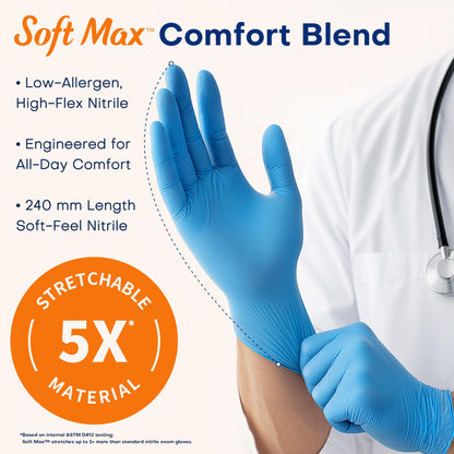 Protective glove — Supmedic nitrile exam, latex-free, powder-free, food safe, blue, large, 100 pcs