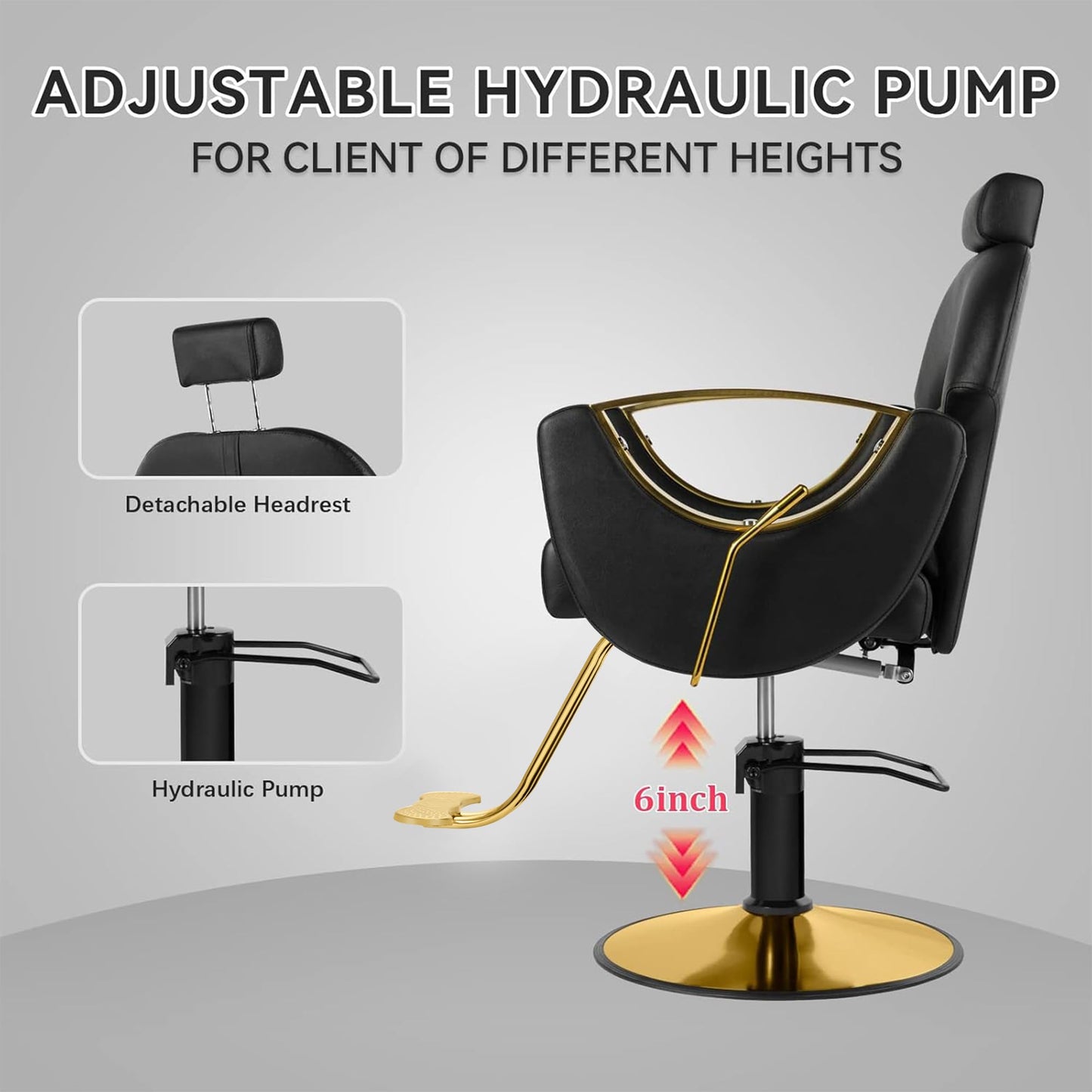 Dangvivi Barber Salon Chair for Hair Stylist,Height Adjustable Hair Chair with Professional Hydraulic PUM,Multi-Function Shampoo Tattoo Beauty Salon Hairdresser Armchair for Barbershop(Black)