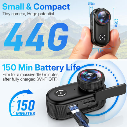 UYIKOO 4K Mini Body Action Camera with 1.47" Screen, 64GB Thumb Size Small POV Camera with WiFi, Tiny Wearable Magnetic Camcorder for Work Vlogging Cycling Motorcycle Pet Travel
