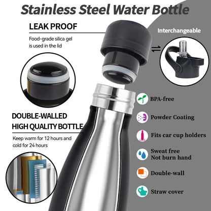 Thermos — Insulated stainless steel water bottles with straw lid, 2 pack, 17oz.
