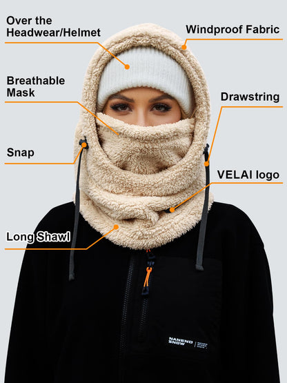 VELAI Balaclava Fleece Ski Mask for Men Women Winter Face Masks Windproof Hooded Scarf Cold Weather Hat Neck Warmer