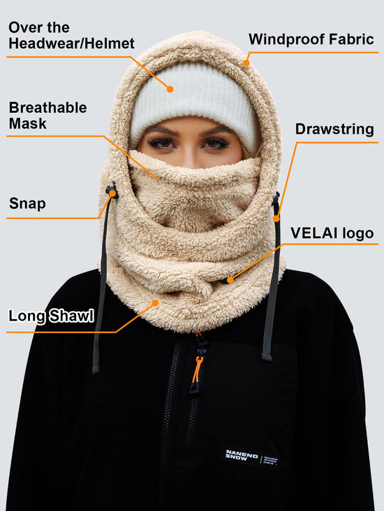 VELAI Balaclava Fleece Ski Mask for Men Women Winter Face Masks Windproof Hooded Scarf Cold Weather Hat Neck Warmer