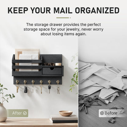 Storage hook — Rustic farmhouse key and mail holder with shelf and 6 hooks