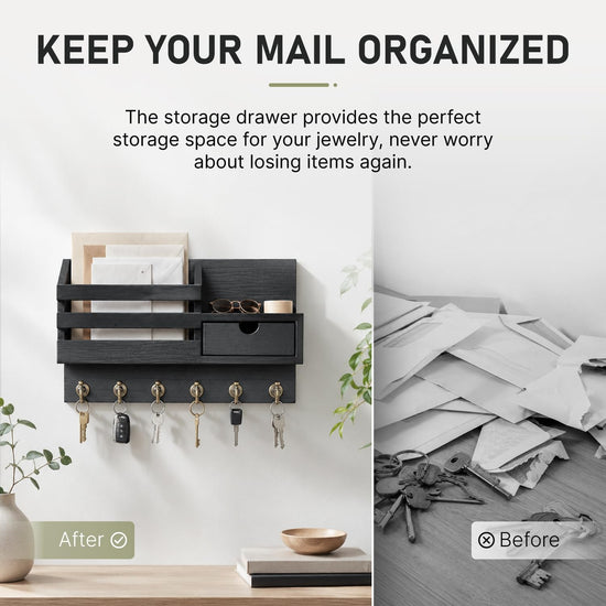 Storage hook — Rustic farmhouse key and mail holder with shelf and 6 hooks