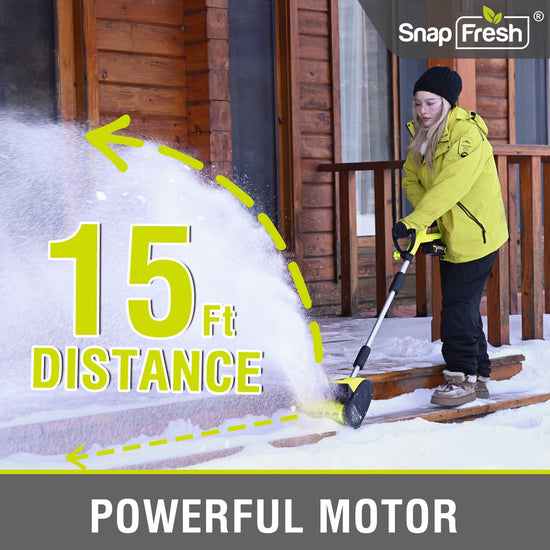 SnapFresh snow blower — 20V cordless design with adjustable handle and battery included