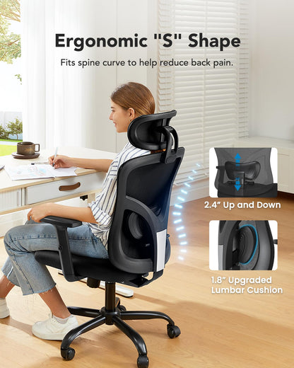 HUANUO ergonomic office chair — high back mesh design for big and tall users