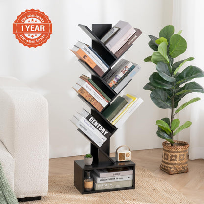 Yoobure shelf - Retro floor standing bookcase with 6 shelves in rustic brown