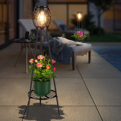 MXwcy solar lamps with plant stands 2 pack