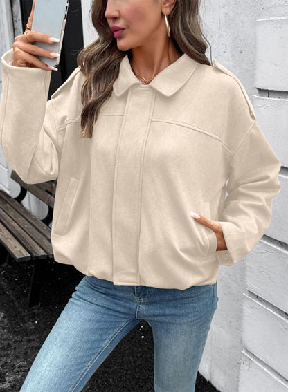 EVALESS faux suede bomber coat with pockets and cropped design