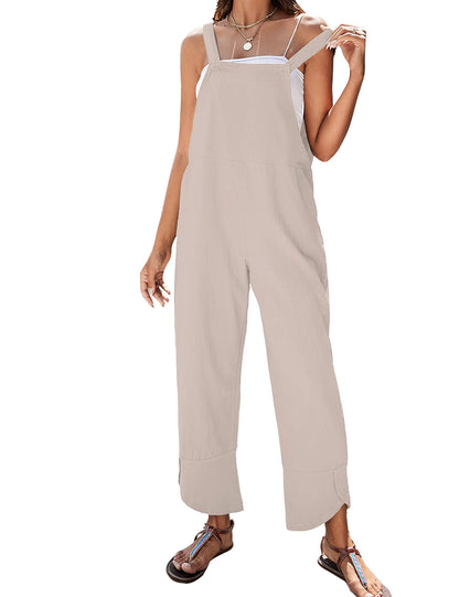 APAFES women overall — summer sleeveless cotton linen with pockets