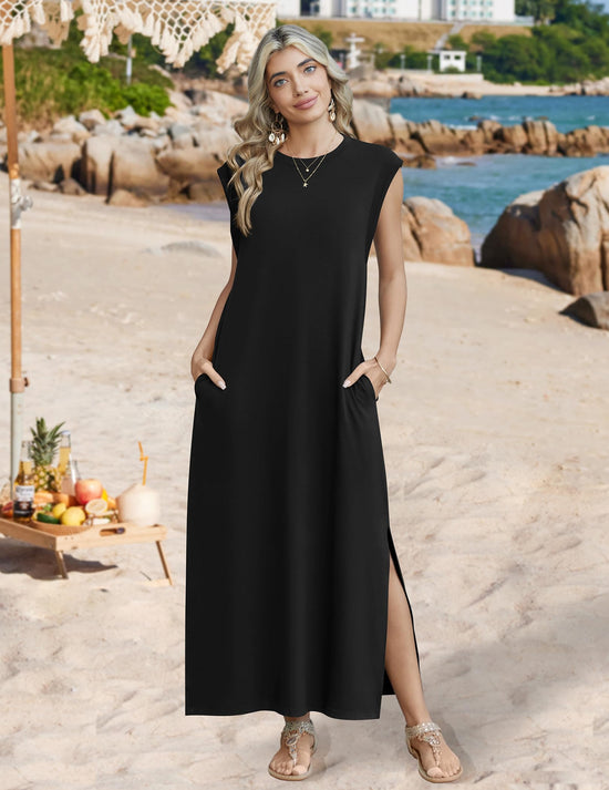 Zeagoo long maxi sundress with split for beach travel vacation