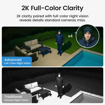 aosu solar security camera - 2K color night vision and wireless installation