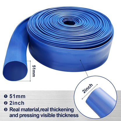 YASHINE PVC drain hose - Heavy duty reinforced blue PVC lay flat water tubing 100ft 2 inch. 2 clamp included.