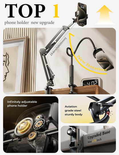 LISEN gooseneck phone holder — flexible arm clamp for desk and bed