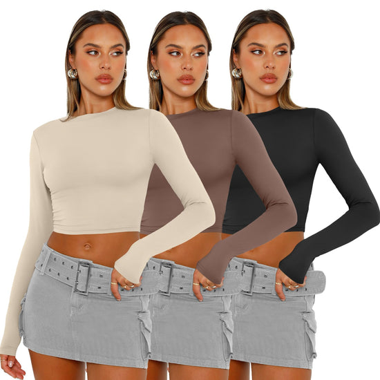 Shirt — Women's long sleeve crop top pack in Y2K style