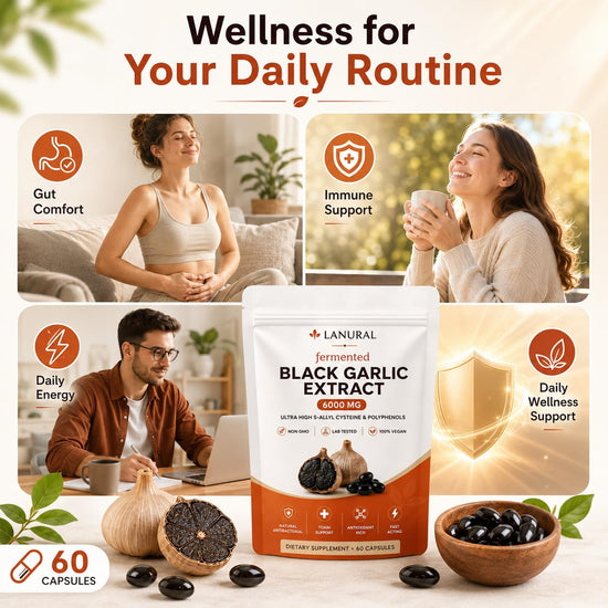 lanural fermented Black Garlic Extract, Odorless Garlic Capsules, Daily Wellness Routine, 60 Capsules(1PC)