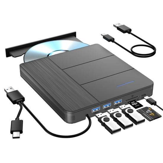 TYYWGD external Blu-ray drive with USB 3.0 and SD/TF card slot for PCs and Macs
