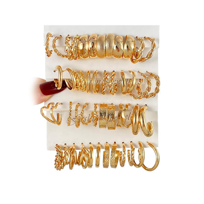 IFKM gold hoop earrings set — Hypoallergenic chunky chain twisted open hoops