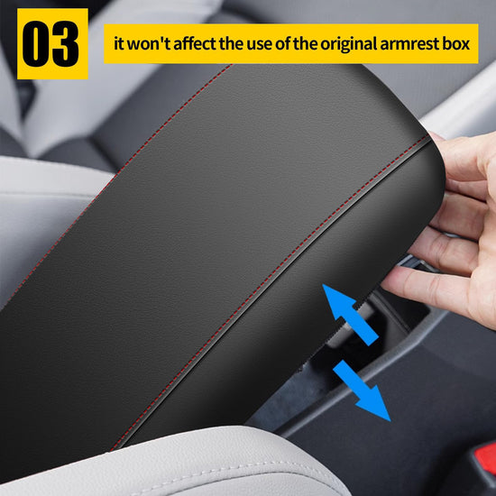 AOMSAZTO leather armrest cushion - Black with red stitches for Hyundai Sonata 2015-2019