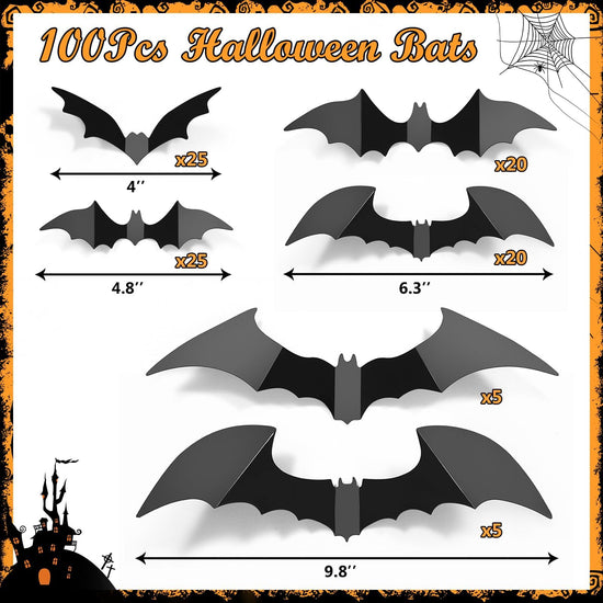 LUDILO bats wall decals — 3D PVC Halloween decorations for indoor and outdoor use