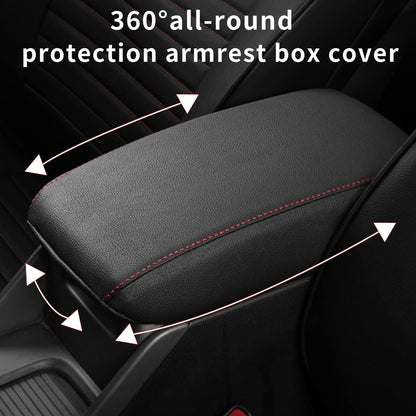 AOMSAZTO armrest covers - Black with red stitches for 2013-2016 Subaru Impreza