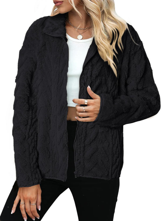 Dokotoo coat — winter fleece with zipper stand collar and pockets