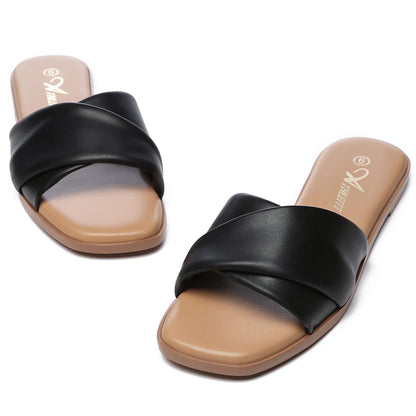 Athlefit sandals — Soft leather slide with square toe design