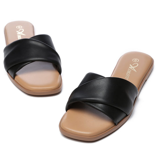 Athlefit sandals — Soft leather slide with square toe design