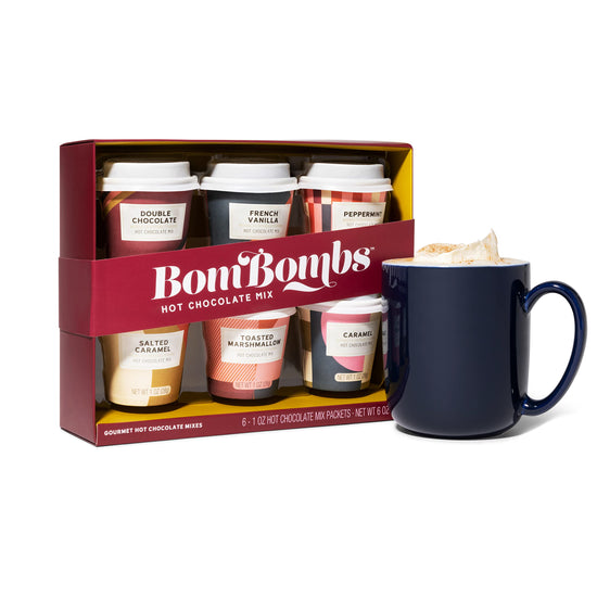 Bombombs hot chocolate mix gift set - mini cup packaging with assorted flavors, set of 6