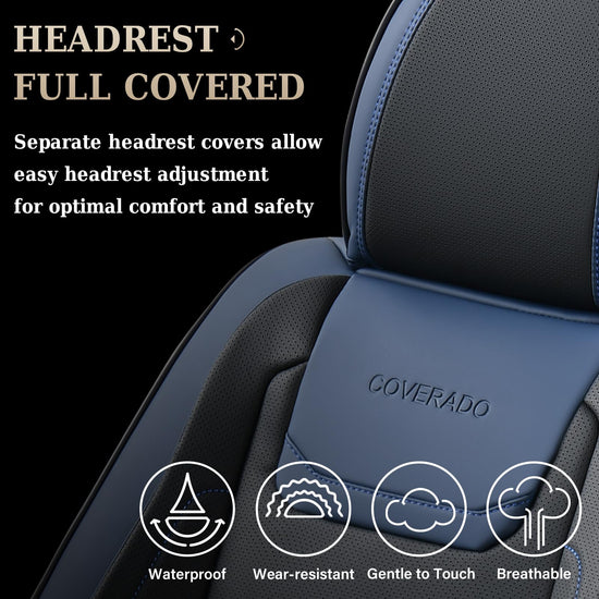 Coverado car seat covers — waterproof leather front seat protectors in blue