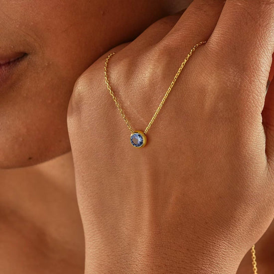 Turandoss birthstone necklace - 14K gold plated with colorful birthstones for women and girls