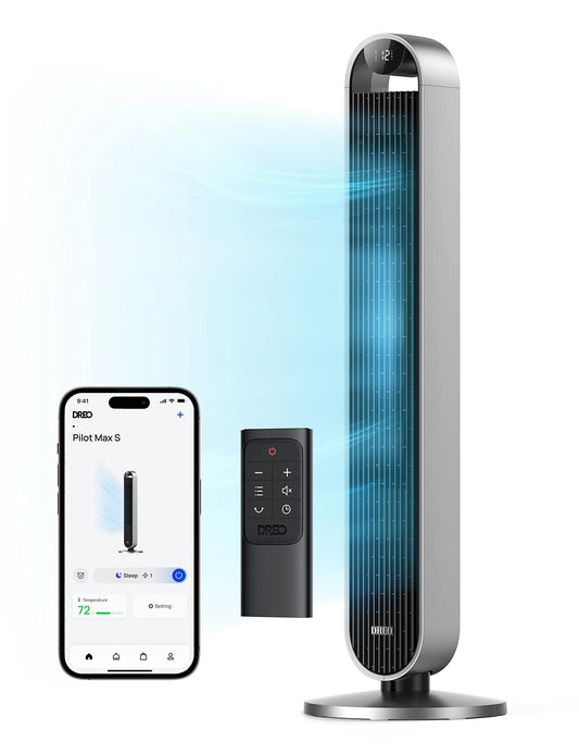 Dreo tower fan - 42 inch smart fan with Alexa and Google support, 12 speeds and quiet operation. 25dB noise level. 120° oscillation. 12 hour timer. 2023 model.