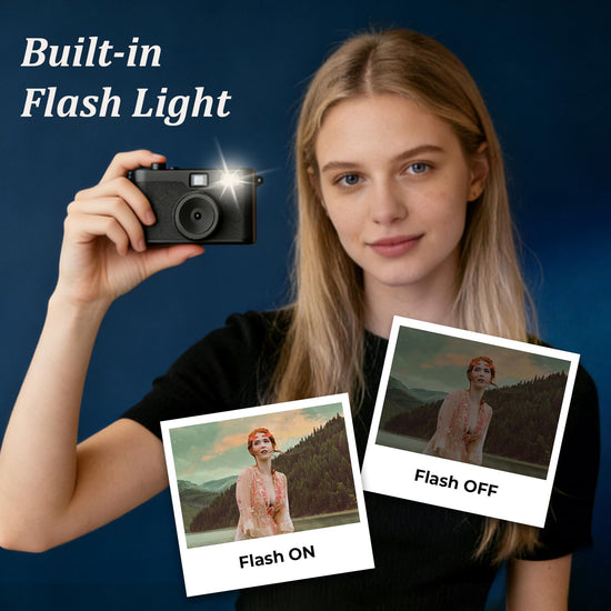 Screen Free Digital Camera, Reusable 12MP Vintage Digital Camera with Unlimited DIY Filters, OTG Support and Flash Light for Summer Camp with 8GB Micro SD Card, OTG Adapter and Type-C Cable（Black）