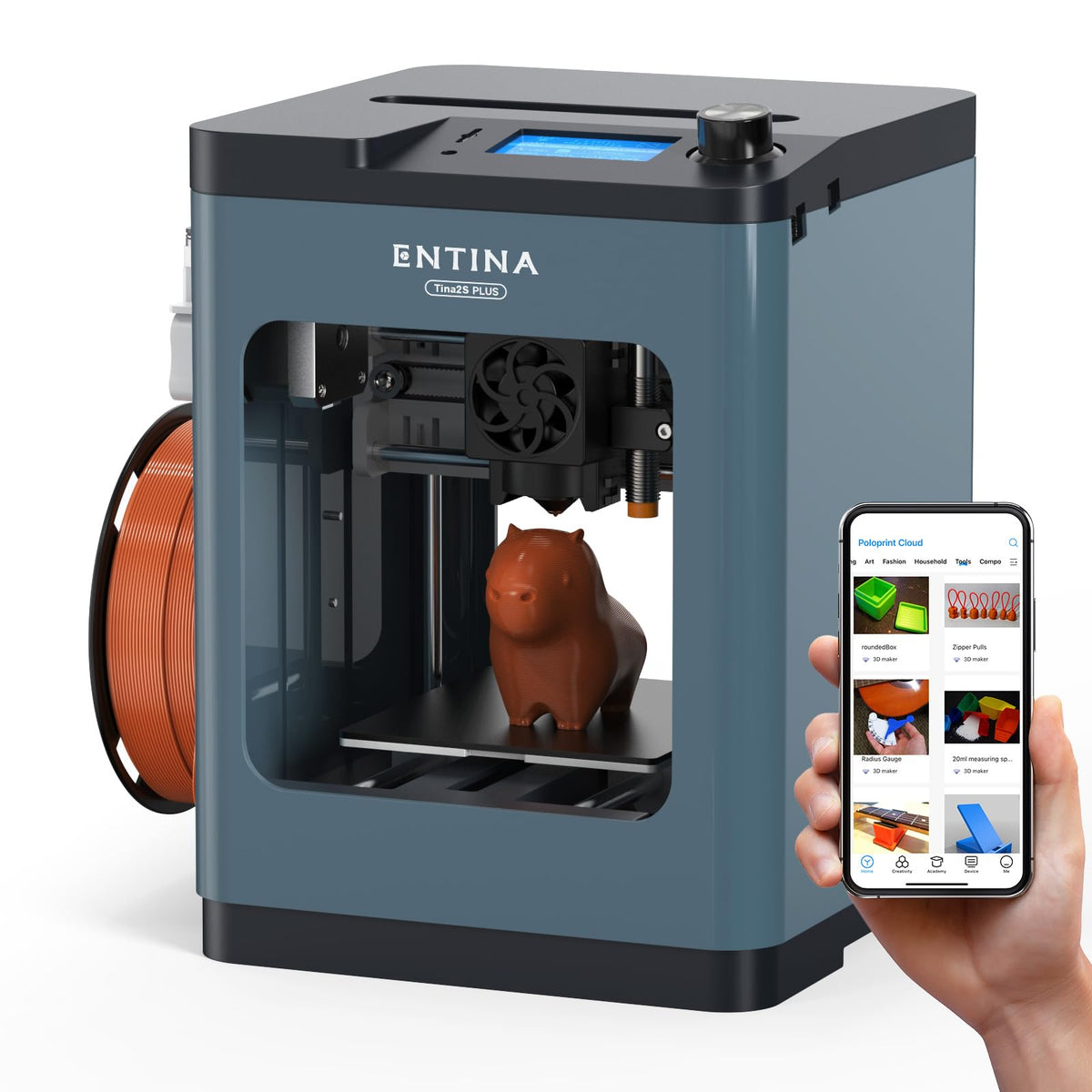 Entina Tina2 Plus 3D printer — fast 3D printing with auto leveling and WiFi