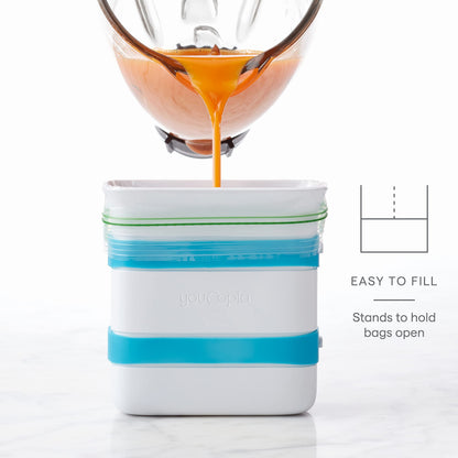 YouCopia freezer food block maker — creates uniform food blocks for easy storage and use.