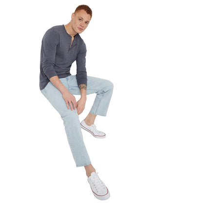 Hanes Originals men's tri-blend long sleeve henley shirt — lightweight design