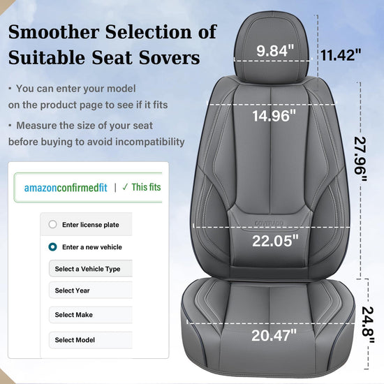 Coverado car seat covers - gray waterproof nappa leather full set for most cars
