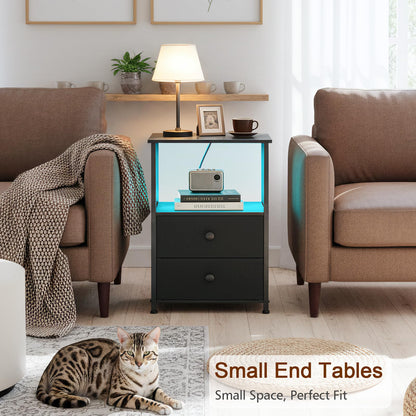LoakeKEL night stand - LED nightstand with charging station and storage shelf