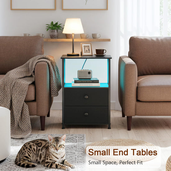 LoakeKEL night stand - LED nightstand with charging station and storage shelf